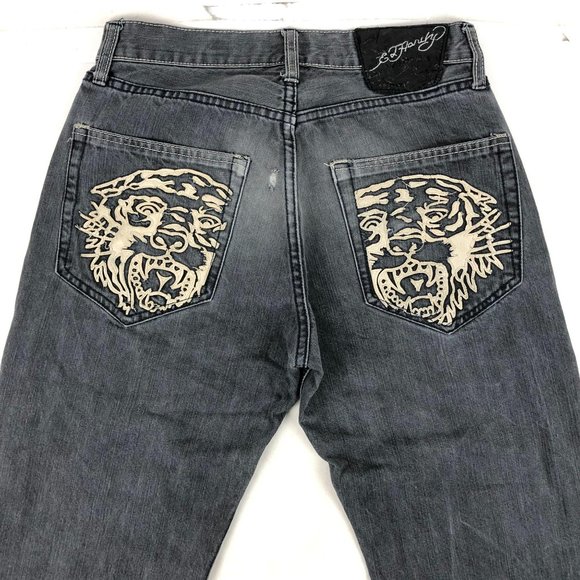 Ed Hardy Embroidered Tiger Pockets Denim Jeans - Picture 6 of 10